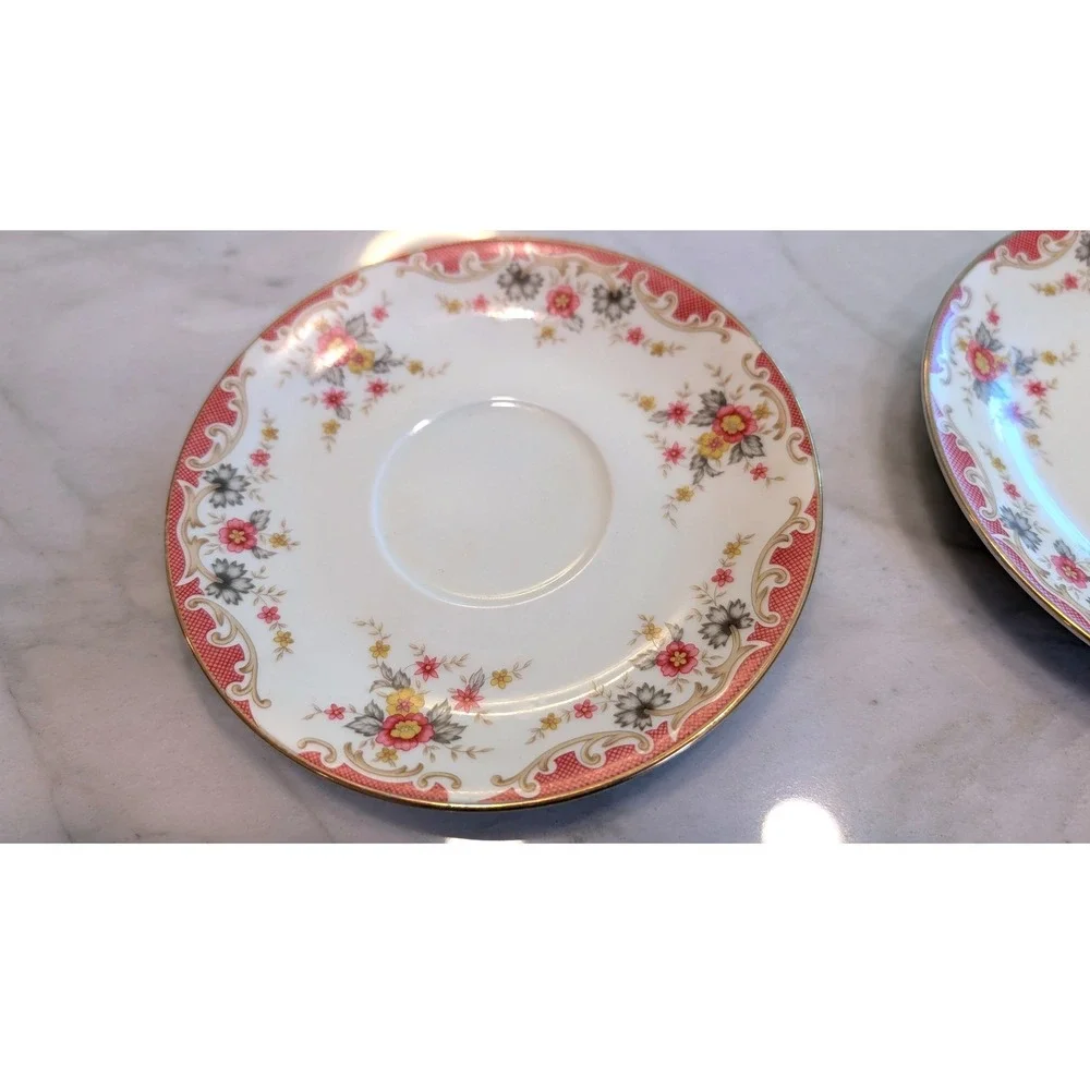 Mikasa Shelly L2806 Ivory China Saucers Set of 2 Pink Floral Gold Trim Japan